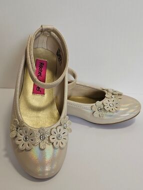 Rachel Shoes Girls Iridescent Floral Mary Janes - Pearl (Size 12)